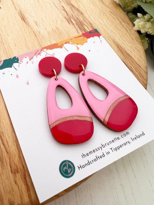 Load image into Gallery viewer, 2 Tone Hand Painted Earrings earrings Pink + Red The Messy Brunette
