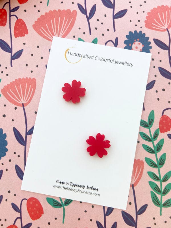 Blossom Flower Mini Studs in 3 Colours Jewelry Red The Messy Brunette