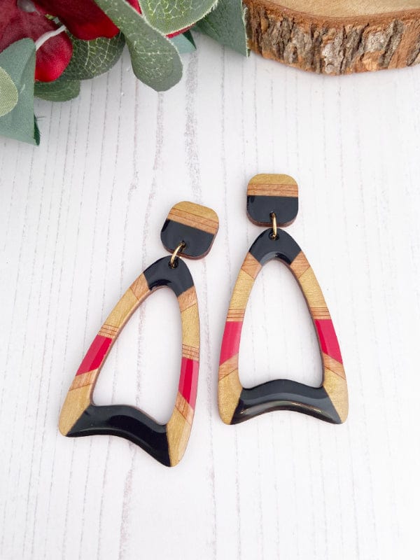 Boho Wood Earrings in black red and gold