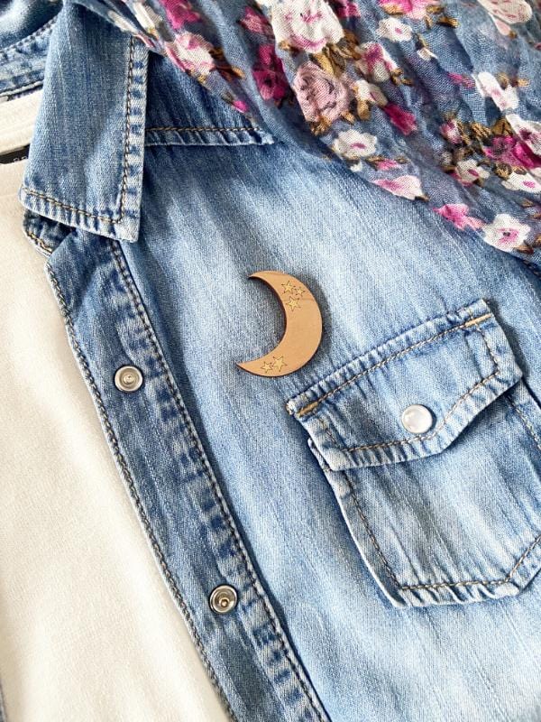 Celestial Jewellery Set | Moon Brooch Pin & Mini Studs