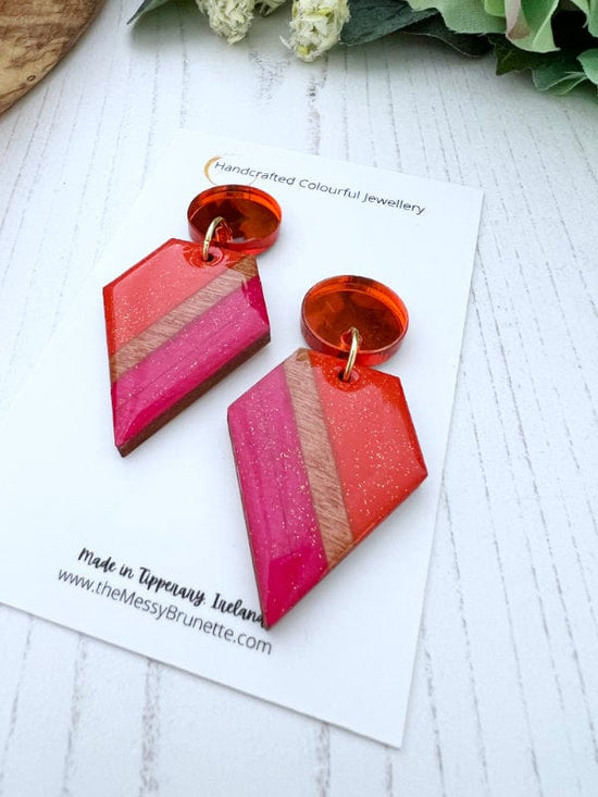 Colour Block Dangle Earrings Jewelry Orange + Pink The Messy Brunette