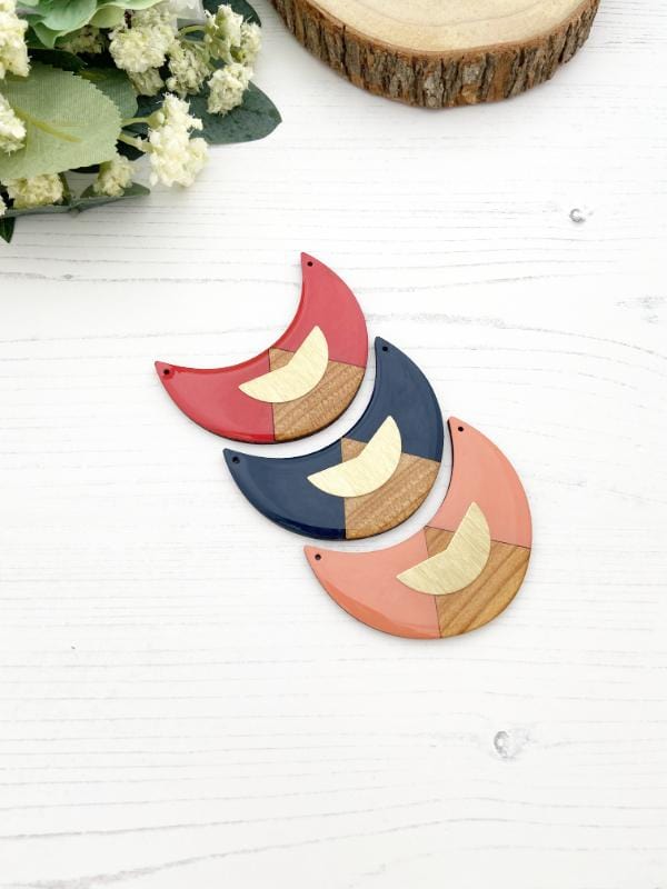 Colour Block Geometric Necklace in Navy, Coral & Red