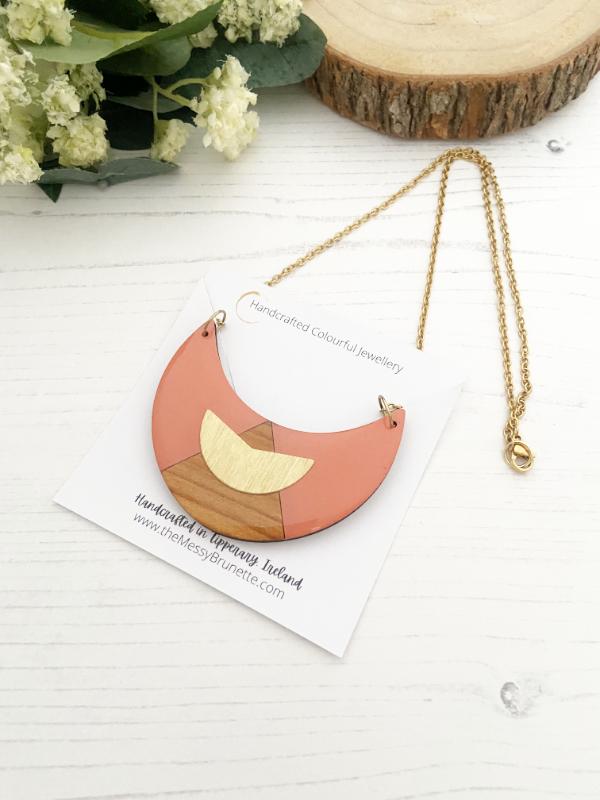 Colour Block Geometric Necklace in Coral