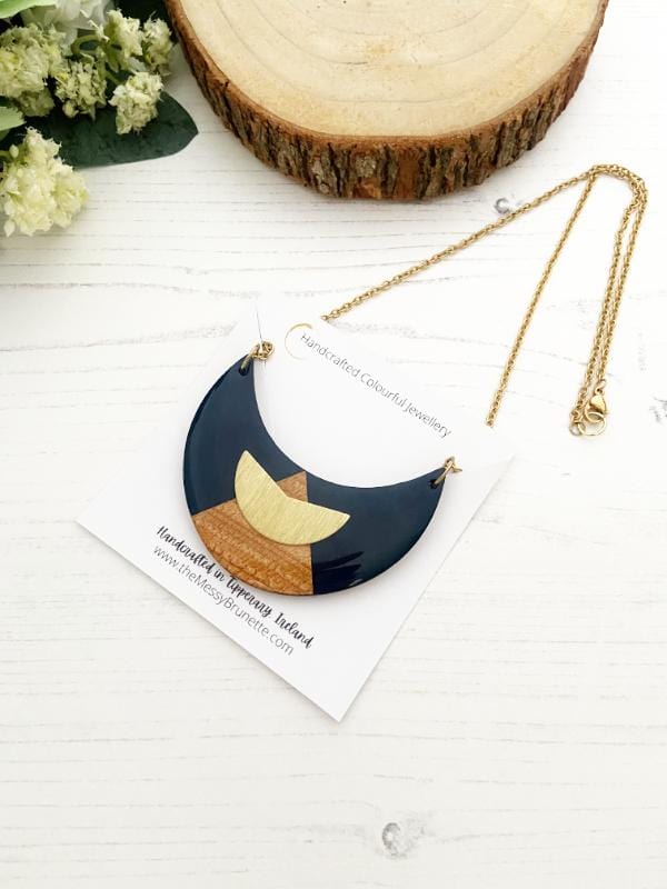 Colour Block Geometric Necklace in Navy