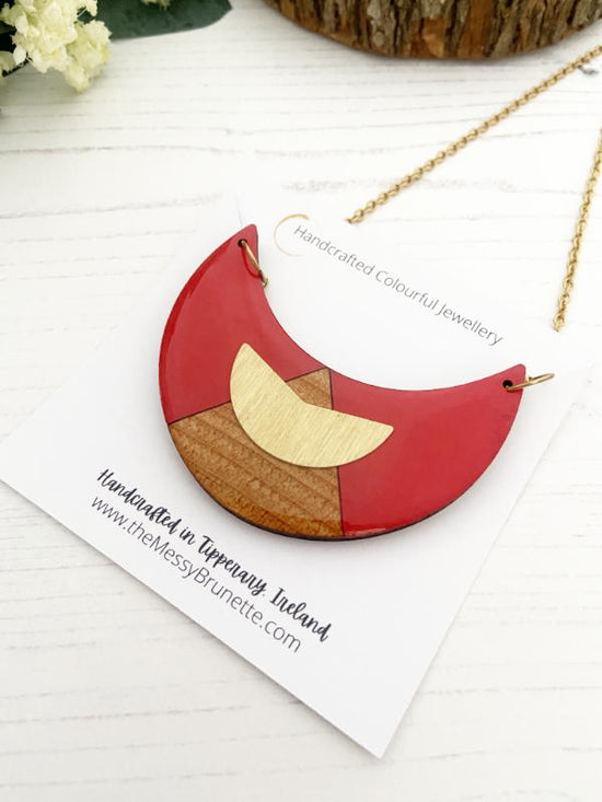 Colour Block Geometric Necklace in Red