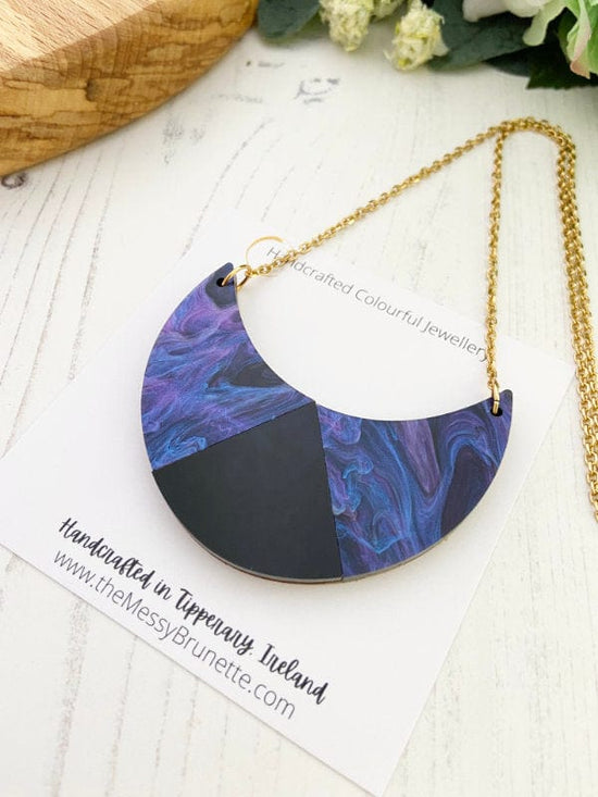 Colourful Acrylic Arch Necklaces in 3 Styles Necklaces Style 3 - Blue Violet Marble + Black Acrylic The Messy Brunette