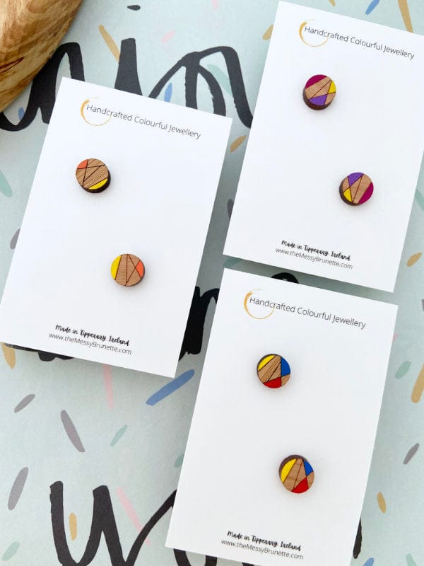 Load image into Gallery viewer, Colourful Everyday Geometric Stud Earrings Lasercut Small Studs TheMessyBrunette
