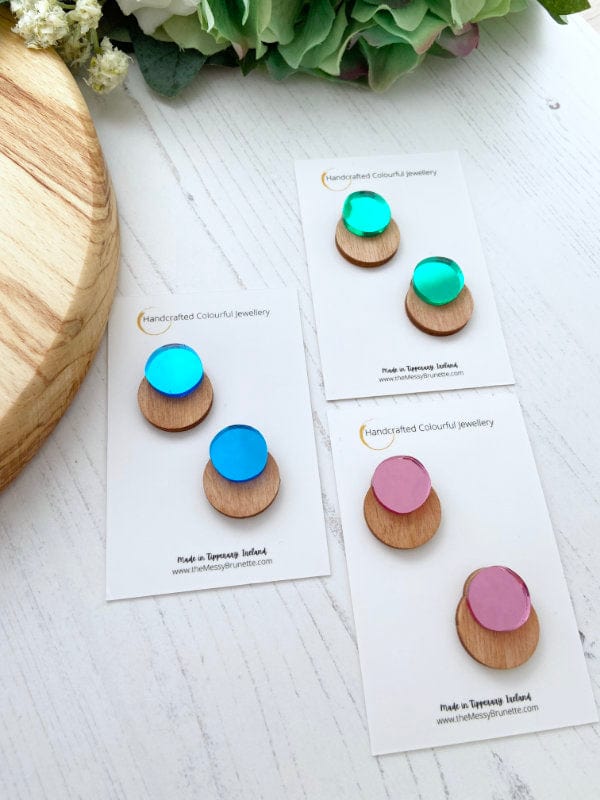 Colourful Dotty Studs in Pink Blue & Green Jewelry The Messy Brunette