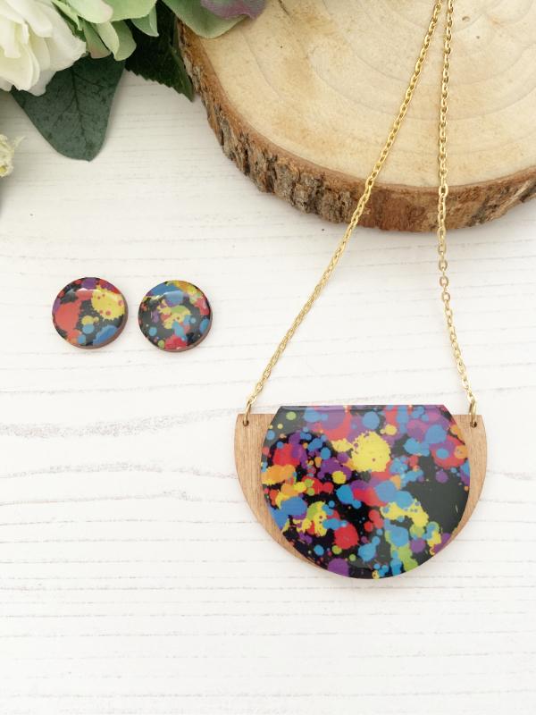 Colourful Splatter Necklace & Earring Jewellery Set