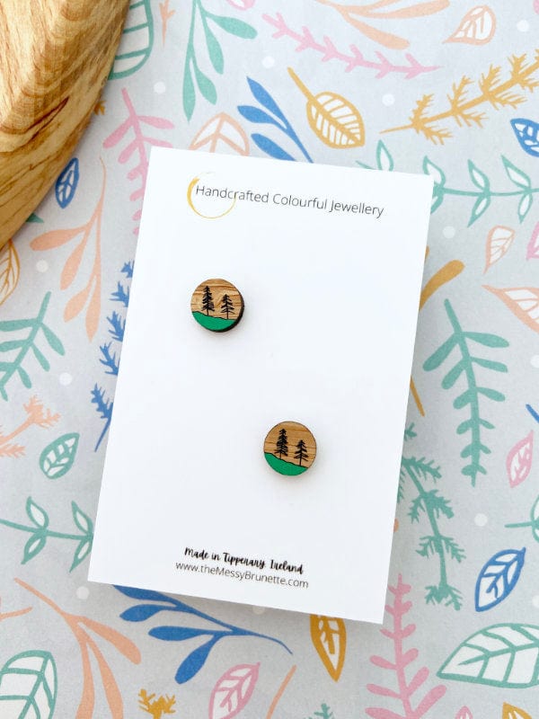 Load image into Gallery viewer, Eco Friendly Forest Stud Earrings Lasercut Small Studs TheMessyBrunette
