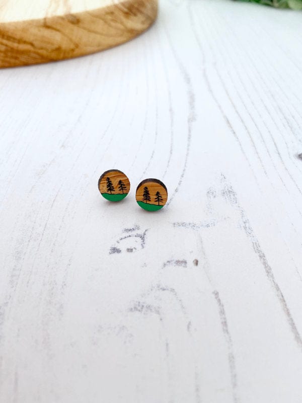 Load image into Gallery viewer, Eco Friendly Forest Stud Earrings Lasercut Small Studs TheMessyBrunette
