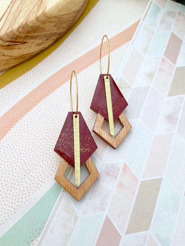 Load image into Gallery viewer, Gatsby Hoop Earrings in Cranberry Lasercut Gatsby The Messy Brunette
