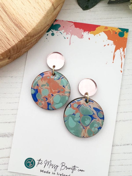 Load image into Gallery viewer, Green &amp;amp; Terracotta Marble Earrings earrings 32mm Round Circles The Messy Brunette
