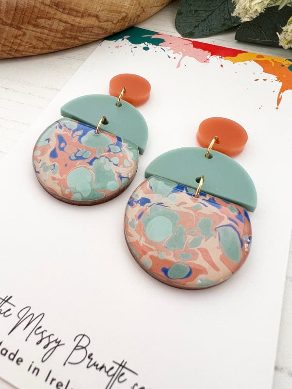 Load image into Gallery viewer, Green &amp;amp; Terracotta Marble Earrings earrings The Messy Brunette
