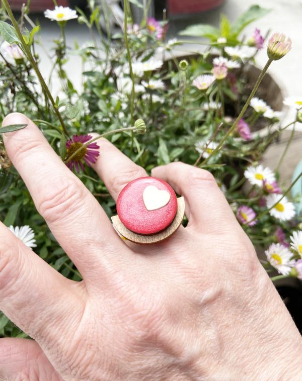 handmade heart ring painted in red with brass heart