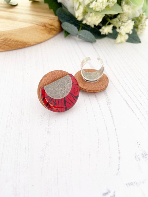 Large Statement Cocktail Ring in Red & Black Geo Ring 32mm TheMessyBrunette