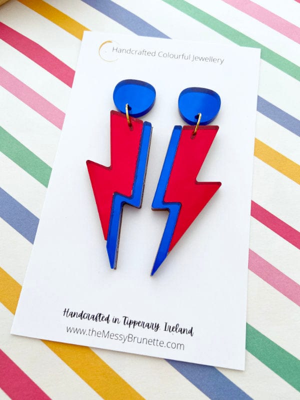 Lightning Bolt Statement Earrings Earrings Blue + Red The Messy Brunette