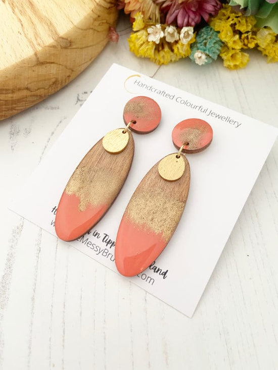 Long Oval Hand Painted Earrings Earrings Coral Blush The Messy Brunette