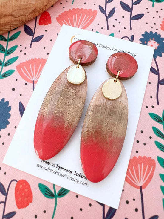 Long Oval Hand Painted Earrings Earrings Wild Berry Pink The Messy Brunette