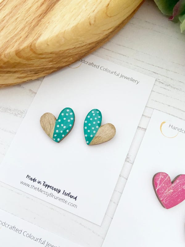 Lopsided Heart Stud Earrings Earrings Green Dots + Gold TheMessyBrunette