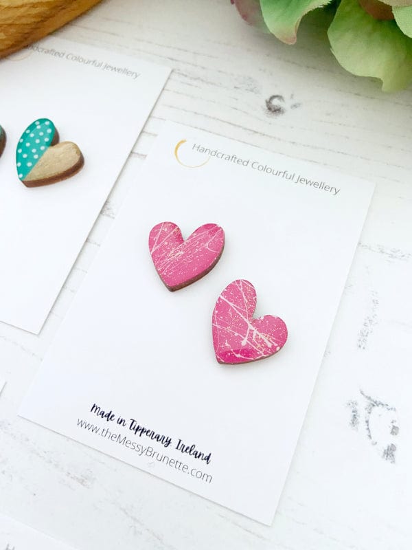 Lopsided Heart Stud Earrings Earrings Pink +White TheMessyBrunette