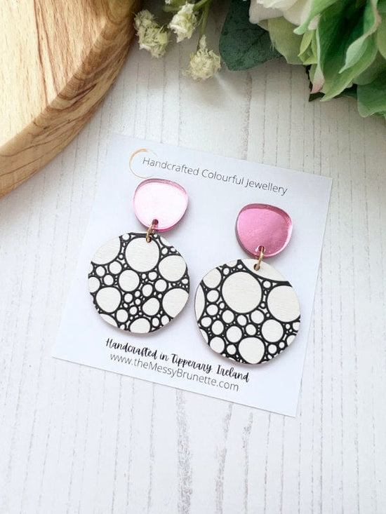 Load image into Gallery viewer, Monochrome Round Dangle Earrings Earrings Light Pink Studs The Messy Brunette
