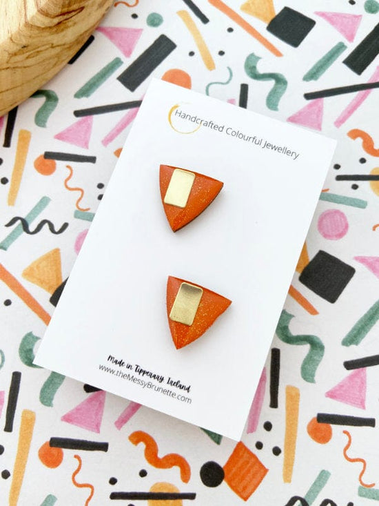 Orange Triangle Stud Earrings Lasercut Mini Triangles TheMessyBrunette