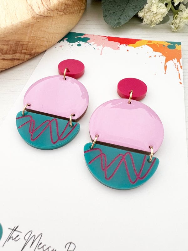 Load image into Gallery viewer, Pastel Pop Earrings in Green, Pink &amp;amp; Lilac earrings Pink The Messy Brunette
