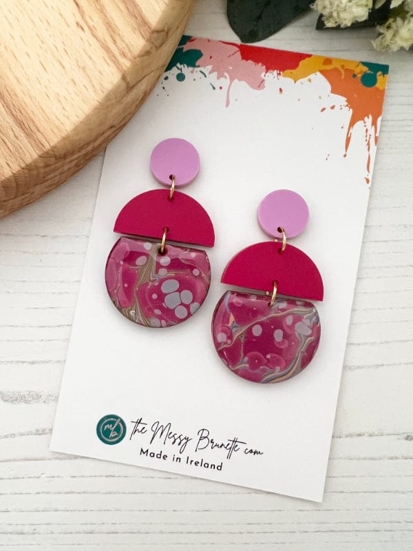 Raspberry & Lilac Marble Earrings earrings 2 Part Barrel Shape The Messy Brunette
