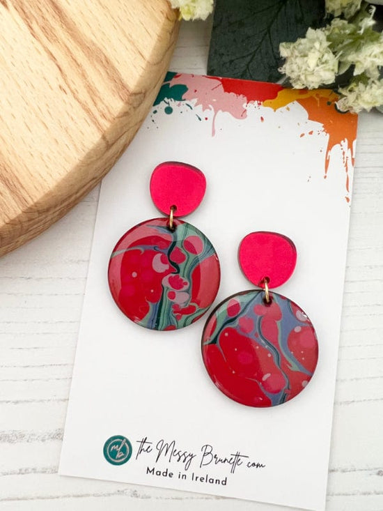 Red & Green Marble Earrings earrings 35mm Round Shape The Messy Brunette