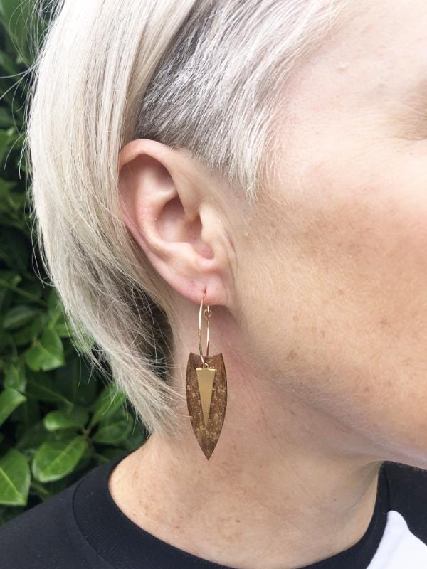 Small Wood Dangle Hoop Earrings 