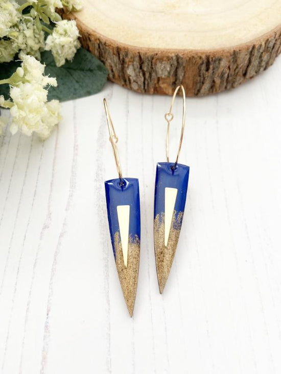 Spike Hoop Earrings in blue and gold with 30mm stainless steel hoops
