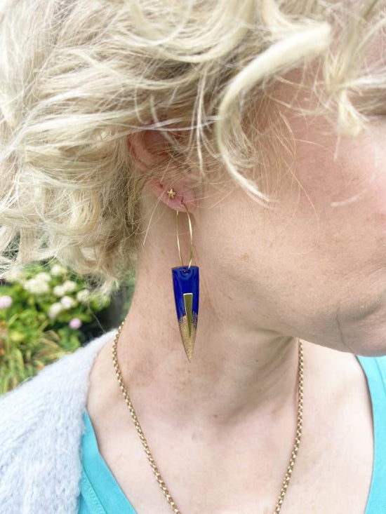 Spike Hoop Earrings in blue and gold with 30mm stainless steel hoops