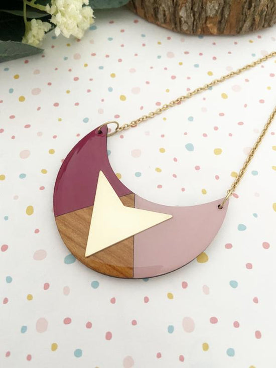 Wooden Arc Necklaces in 2 Tone Colours in shades of berry pinks