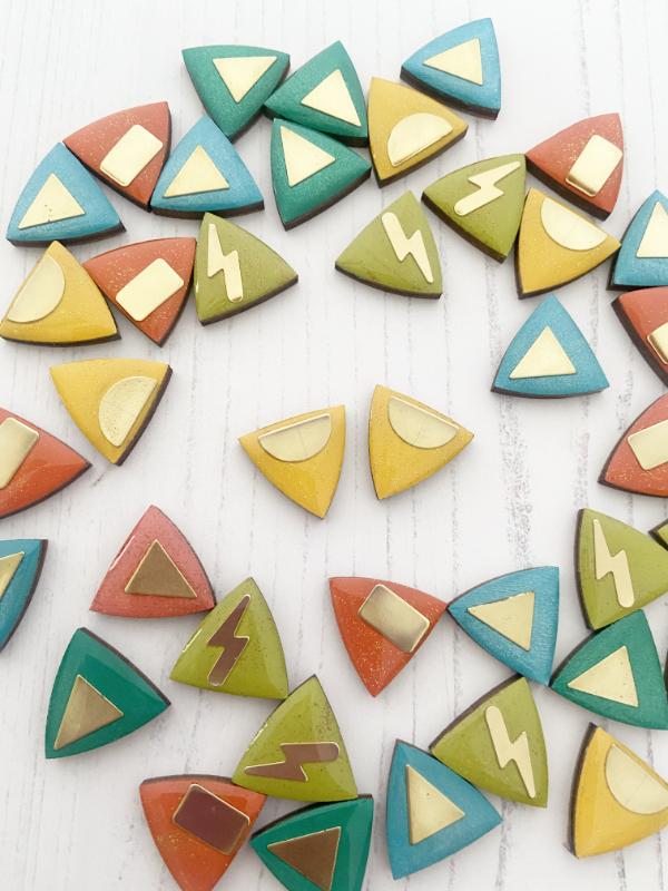 hand painted colourful yellow triangle stud earrings